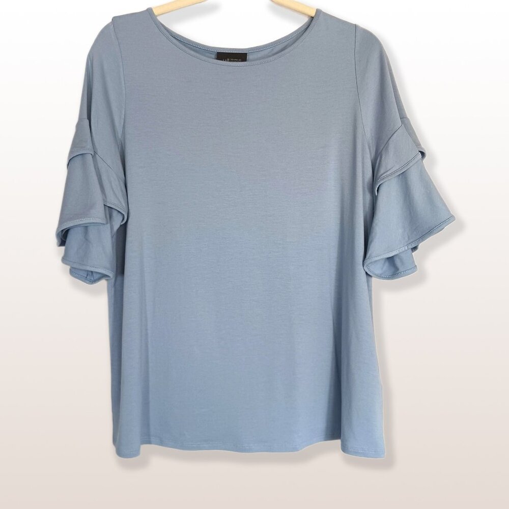 J. Jill Wearever Light Blue Knit Top Layered Bell Sleeves Size M